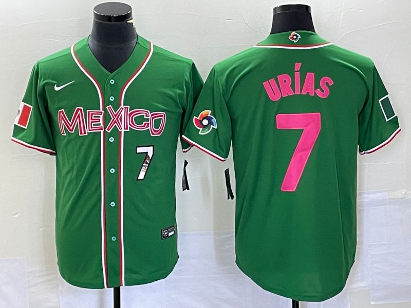 Men 2023 World Cub Mexico #7 Urias Green pink Nike MLB Jersey3
